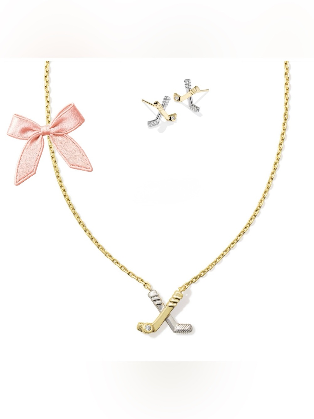 Kendra Scott Hockey Stick Pendant Necklace and Earrings Gold/Silver Matching Set - Picture 3 of 12